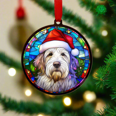 Bearded Collie in Santa Hat Suncatcher Decoration